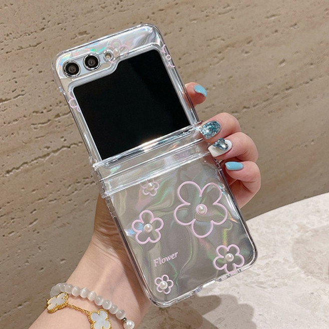 갤럭시 z플립3 z플립4 z플립5 z플립6 z플립7 힌지보호 휴대폰케이스 셀로판 핑크 라인 플라워