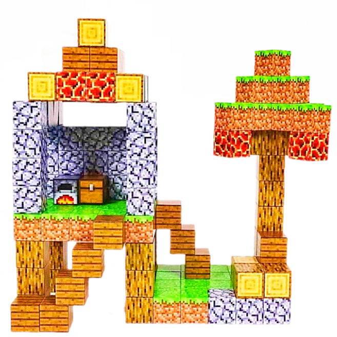 마인크래프트 블럭 자석블록 퍼즐 장난감 유아교구 자석놀이 세트 어린이 창의력 오늘출발, 정글오두막 144 PCS (랜덤 피규어 4개 증정), 1세트