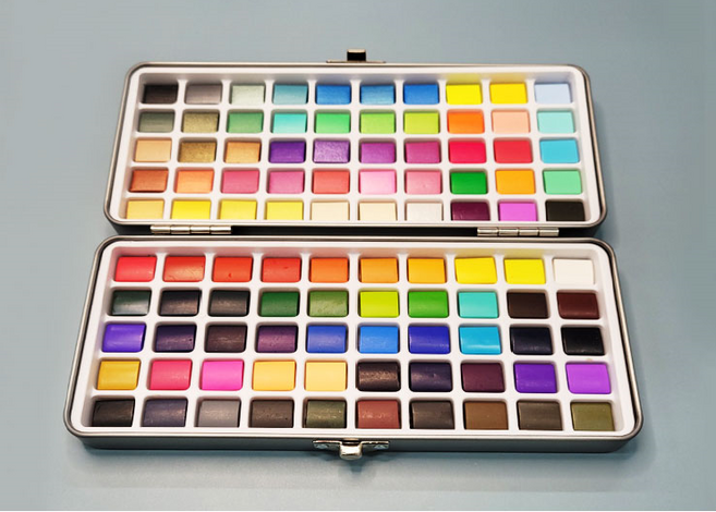 아클라 고체 수채화물감 100색 틴케이스 수채화키트 워터브러쉬 고체물감세트 고체물감 인터넷화방