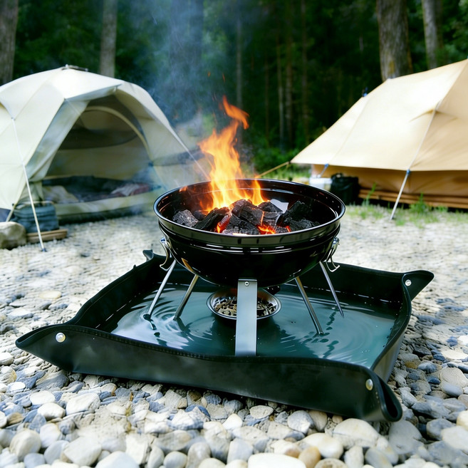 탑 랜더 화로대 물주입 방염매트 사면 가드 방열 방염포 겸용 캠핑 불멍 매트, 1개, 블랙60x50