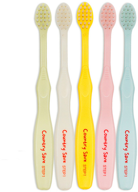 [컨트리세이브] 유아칫솔 1단계 12~36개월 이중미세모, 1개, 5개입, 그린,화이트,옐로우,핑크,블루