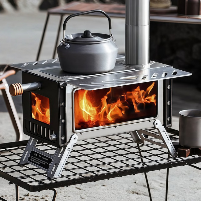 장작 난로 캠핑난로 휴대용 접이식 난로 가정용 아웃도어 장작난로, 1개, 은색