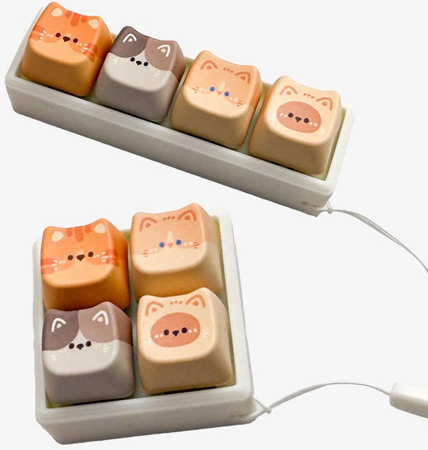 민타 고양이 키캡키링 4구 키보드 클리커 키링, 1개, 정사각형