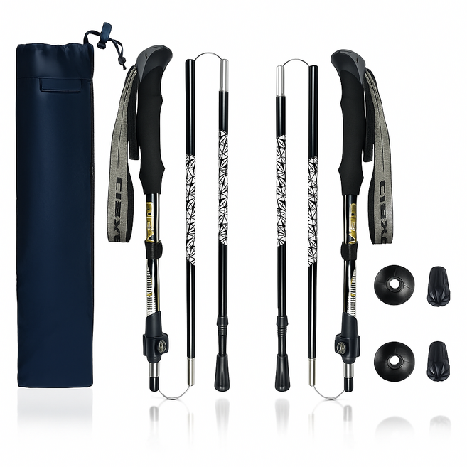 알피카 초경량 접이식 3단 등산스틱 카본, 2개, 블랙