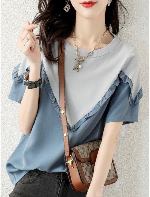 에이시크 바실 브이 스티치 배색 티셔츠 C25BTS221