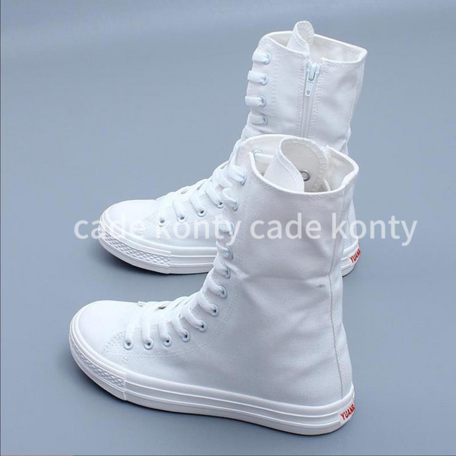 여성 하이탑 6cm 키높이캔버스화 통기성 부츠 블랙 화이트