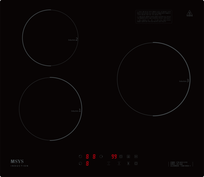 한샘 MSYS 스마트 인덕션 3구, 빌트인, CTB-MS513YD(블랙)