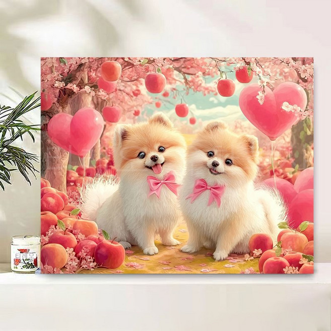 티레오 보석십자수 캔버스형 액자 50x40cm DIY 키트 3D 대형 장식용 그림 재물 동물 풍경 객실 풍수 인테리어, 1개, J06 강아지 사과