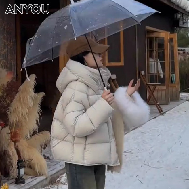 ANYOU 여성 패딩 겨울 숏패딩 하이넥 오버핏 데일리 패딩 코트 방한 방풍 숏 여성패딩