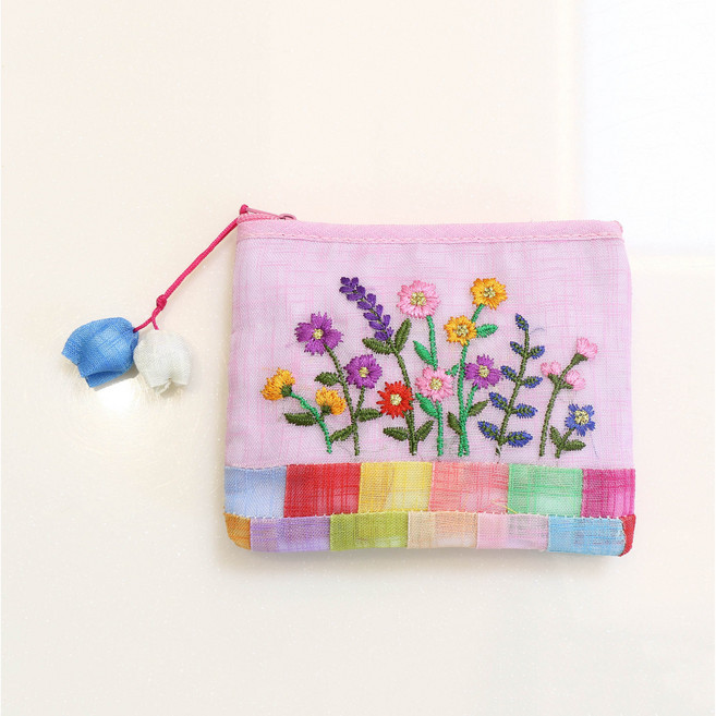 여성 동전지갑 전통동전지갑 모시 꽃자수 사각 동전지갑 동전파우치