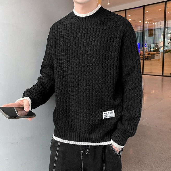 다이나믹피플 남성용 캐주얼 링거 배색 라운드 니트