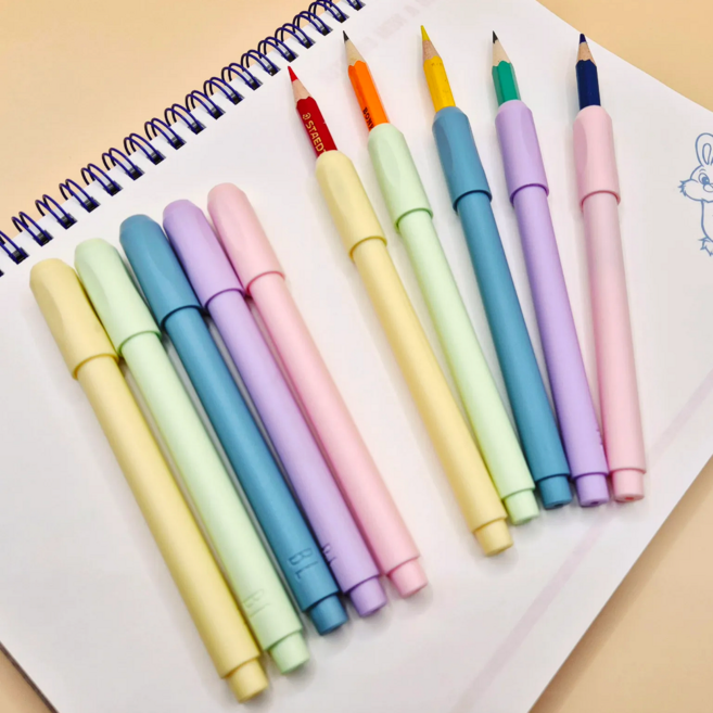 라로미 몽당연필 연장홀더 연필깍지, 10개, 핑크+옐로우+그린+블루+퍼플