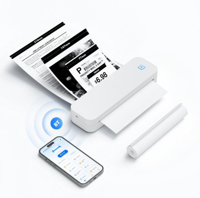 FONOW 프린트기 간편식 블루투스 기능이 있는 잉크 없음 프린터, 흰색, D210