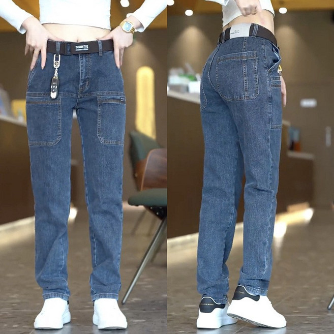 스판 슬림 데님 팬츠 남자 스타일리시 스트레이트 팬츠 패션 트렌드 육포켓 캐주얼 바지 청바지 작업복