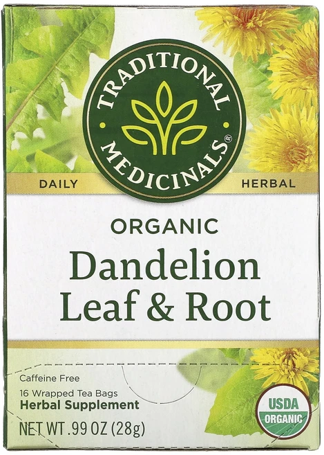 Traditional Medicinals 허브 차 유기농 민들레 잎 & 뿌리 차 천연 무카페인 티백 16개 28g(.99oz), TraditionalMedicinals허브차유기농민들레, 1개 - 쿠팡