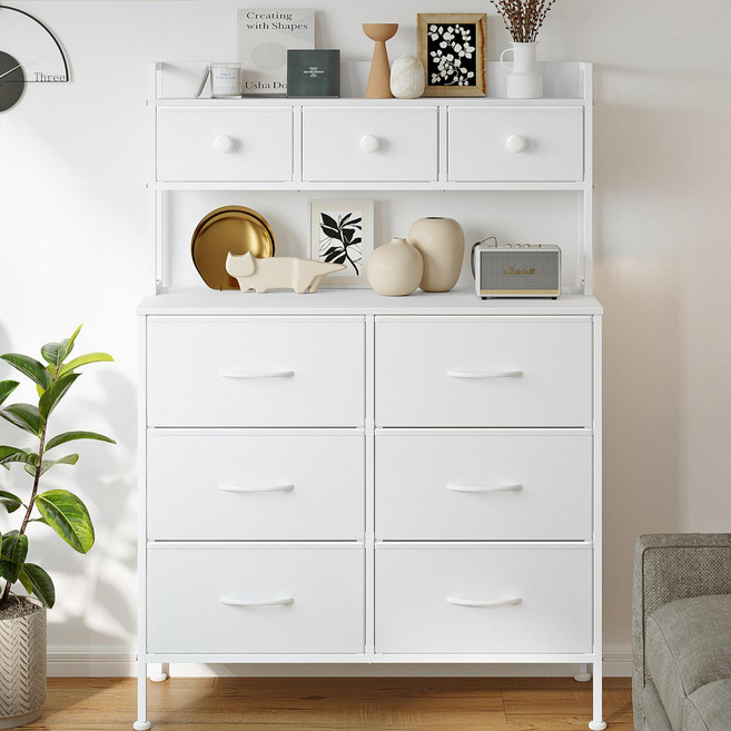 ONESOWON 4단 패브릭 서랍장850 화장대 거실수납장 9개, 화이트