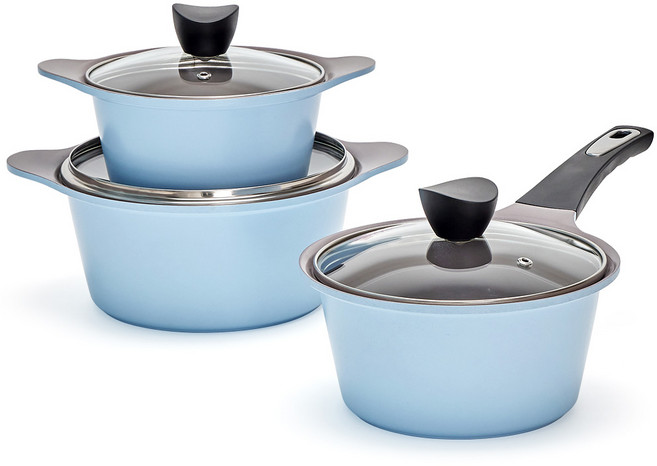 키친아트 JULIET 세라믹코팅 냄비 3종세트 냄비세트, 양수냄비16cm + 편수냄비18cm + 양수냄비20cm, 스카이블루, 1개