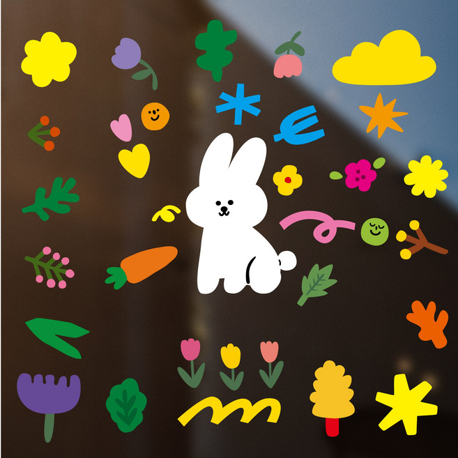 6매 셋트 토끼디자인 인테리어 데코 시트지 (pvc 아기방 냉장고 거울 현관문 벽 부착가능), 토끼