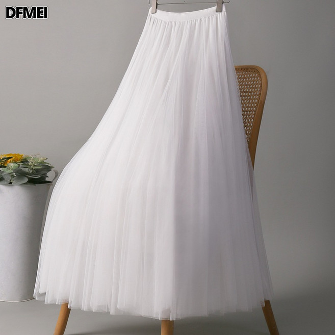 QRU 網紗半身裙女紫色廣場舞紗裙720度大擺舞蹈裙高腰顯瘦A字拍照長裙