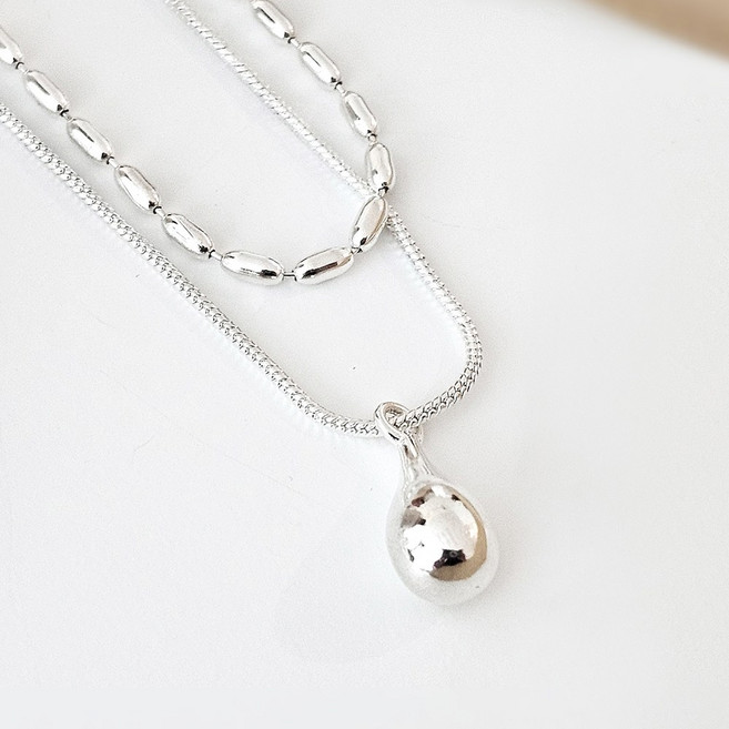 실버 925 트윙클 레이어드 글램 드롭 실버 목걸이