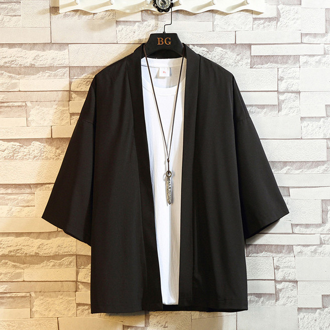 夏季薄款七分袖開衫襯衫外套爆款ins中國風男士休閒短袖免燙處理