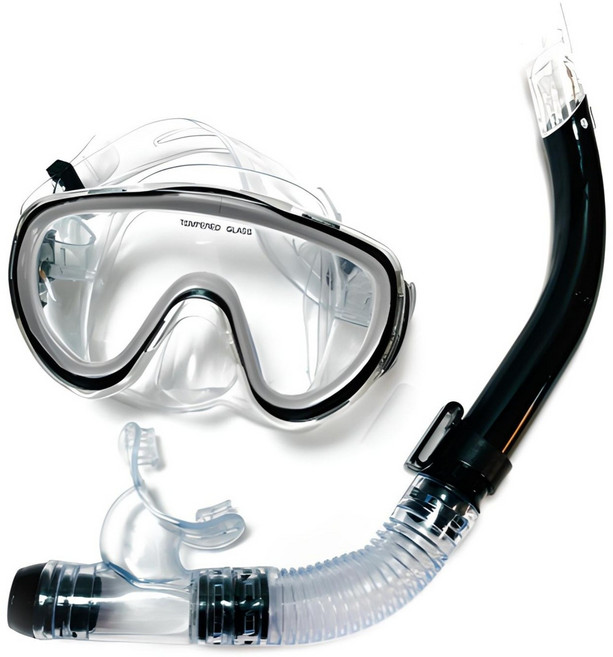 어센드기어 물안경 스노쿨링 마스크 세트, 블랙