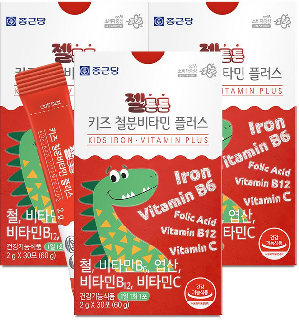 종근당 젤튼튼 키즈 철분비타민 플러스, 3개, 30회분