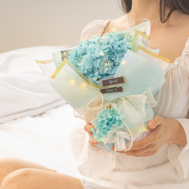 마음담은집 "1000일화" 시들지 않는 아름다운 수국꽃다발 (3size), 소형 블루, 1개