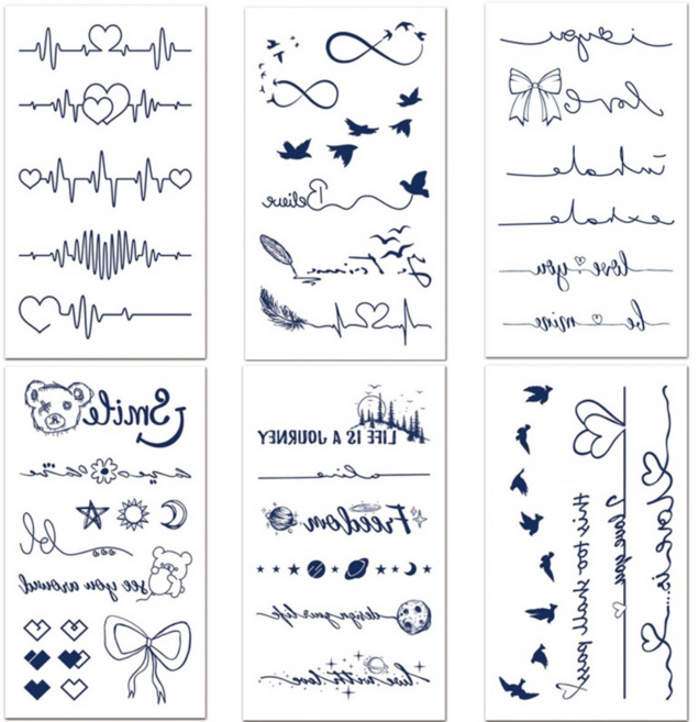 MIRWAY 셀프 반영구 타투스티커 헤나 문신스티커 6종세트, 1개, MWC-E 6종세트