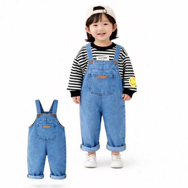 유아동 데님팬츠 남아 여아 청바지 키즈 일자핏 데일리룩 밴딩 멜빵바지