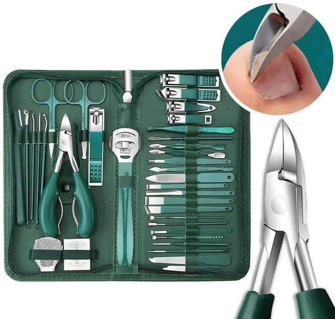 오웨테 내성발톱용 전문가용 고급 고강도 절삭 발톱깎이 35종세트, 1개, 그린