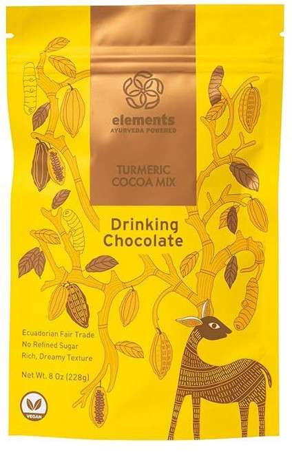 Elements Truffles 강황 다크 핫 초콜릿 - 헤비 메탈 테스트 완료 - 천연 소재 핸드메이드 다크 핫 초콜릿 믹스 - 에콰도르 공정 무역 카카오 파우더 사용, 튜메릭_8 Ounce (Pack of 1), 228g, 1