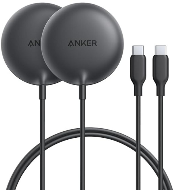 Anker Zolo Wireless Charger Magnetic Pad 2개 세트 블랙 Qi2 대응 자석식 무선 충전/무선 출력 iPhone MagSafe 대응 16 / Pro, 1개, 상세페이지 참조