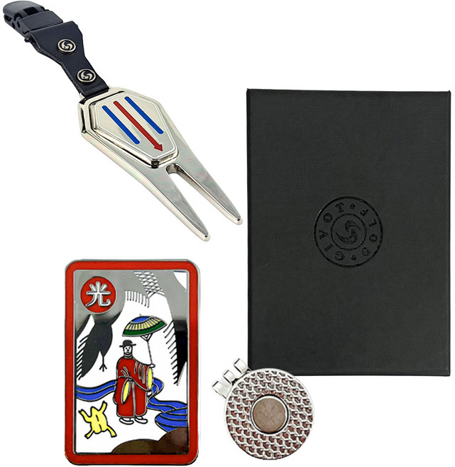 지봇골프 오광 X 디보트툴 볼마커 집게형 선물세트, 실버 블랙니켈, 1세트