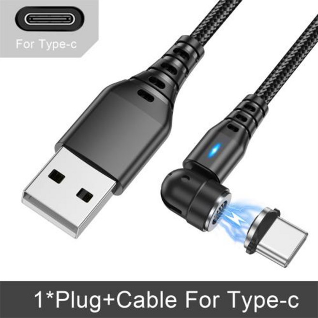 Lovebay 고속 충전 C타입 케이블 마이크로 USB 자석 충전 휴대폰 데이터 코드 아이폰 와이어 540 회전 3A, 없음
