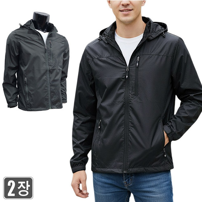 1+1 웨어몬 간절기 입기 좋은 바람막이 5종 후드자켓 경량 촉감 아웃도어 등산 외출복 wf/65