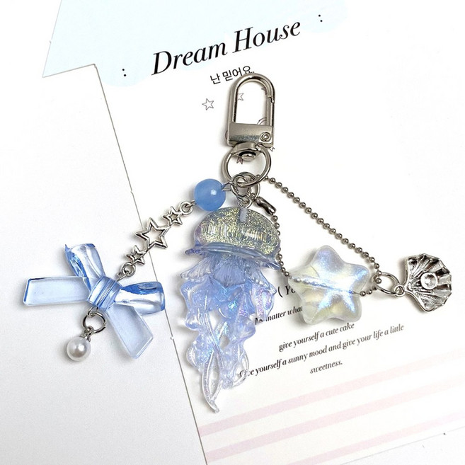 Y2K 해파리 모바일 열쇠 고리 파란색 전화 매력 KEYCORD 물고기 구슬 체인 배낭, T