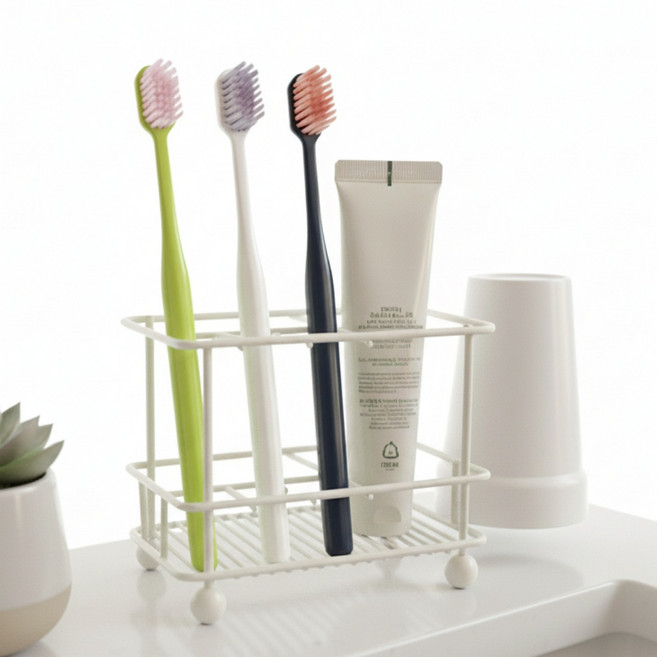 조아리빙 치솔걸이 거치대 양치컵 칫솔 거치대 무타공 칫솔걸이 벽걸이 겸용, 1개, 화이트