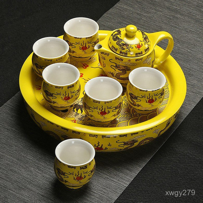 다도 6인세트 도기 전통 벗꽃나무 찻잔 예쁜 도자기 일본 잔 8종 심플 모던 세라믹 주전자 옐로우 블루, G타입, 1개