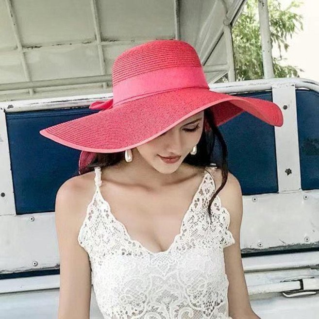 草帽女夏太陽帽 韓版時尚海邊防曬大帽簷遮陽防紫外線