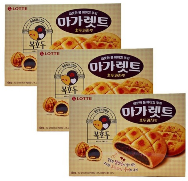 롯데웰푸드 마가렛트 호두과자맛 352g x 3개 / 복호두, 없음