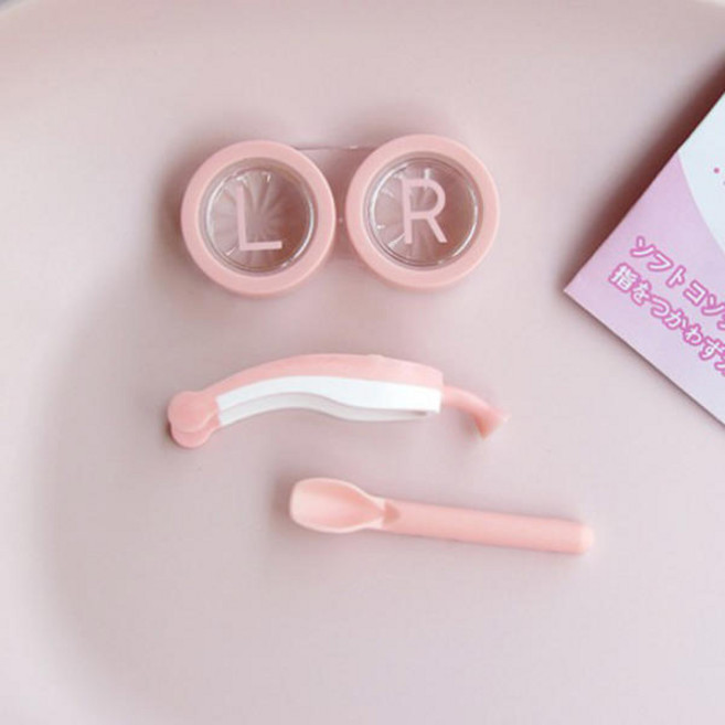 3개1set 렌즈 쉽게 끼는도구 빼는도구 세척통 흡착봉 실리콘 집게 렌즈통, 1세트, 핑크