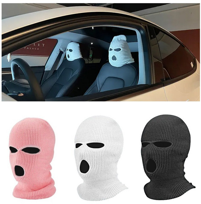 발통마켓 자동차 강도 헤드레스트커버 (1+1) 복면 마미손 차량 인테리어용품, 2개, 블랙