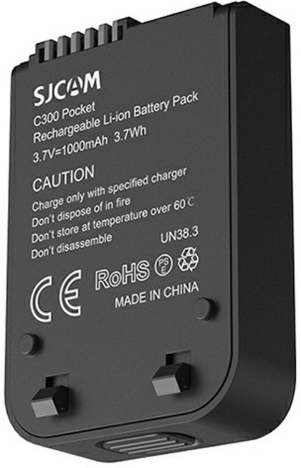 SJCAM C300 Pocket 可充電鋰離子電池組 3.7V=1000mAh 3.7Wh, 1個, 黑色