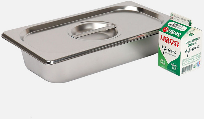 강화 스텐 사각 밧드+뚜껑 세트 주방용 냉장고 반찬 바트 용기, 1세트, 2인치 몸체+뚜껑