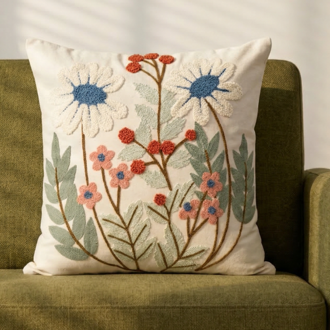 그로스엘 국산솜포함 고급자수 소파쿠션, 데이지가든