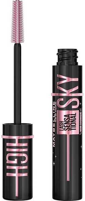 Maybelline Lash Sensational Sky 하이 워셔블 마스카라 메이크업 볼류마이징 길어짐 디파이닝 컬링 곱셈 조립 가능한 포뮬러 베리 블랙 1개입 [호환], 코스믹 블랙