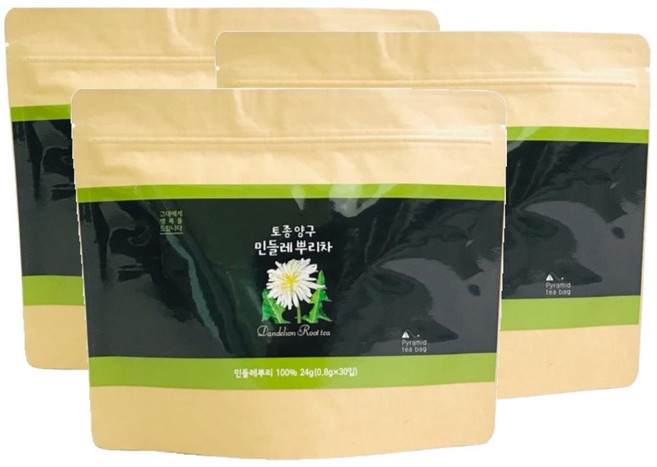 [양구민들레] 무농약 직영재배 하얀 민들레뿌리차 100% 생분해 30티백, 800mg, 24g, 3개, 30개입