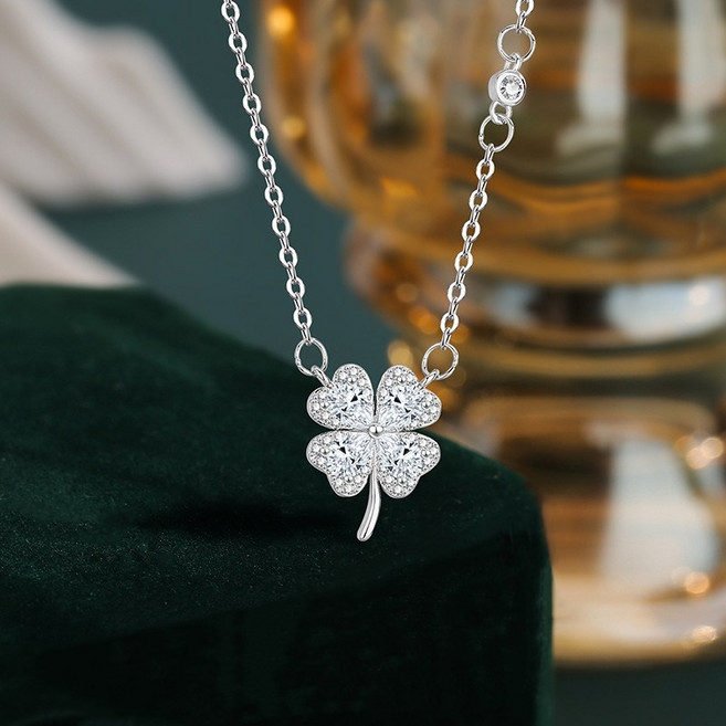 Youmi 14K 화이트 도금 플라워 다이아 목걸이 여성용 데일리 ZX003