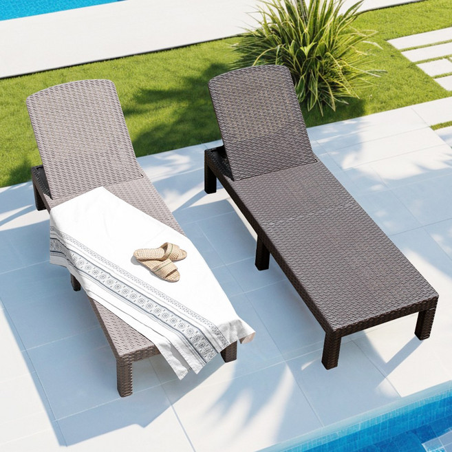엔터 접이식 썬베드 라탄 해변 비치 리조트 수영장 선베드 야외용 카페 펜션 침대 의자, 그레이
